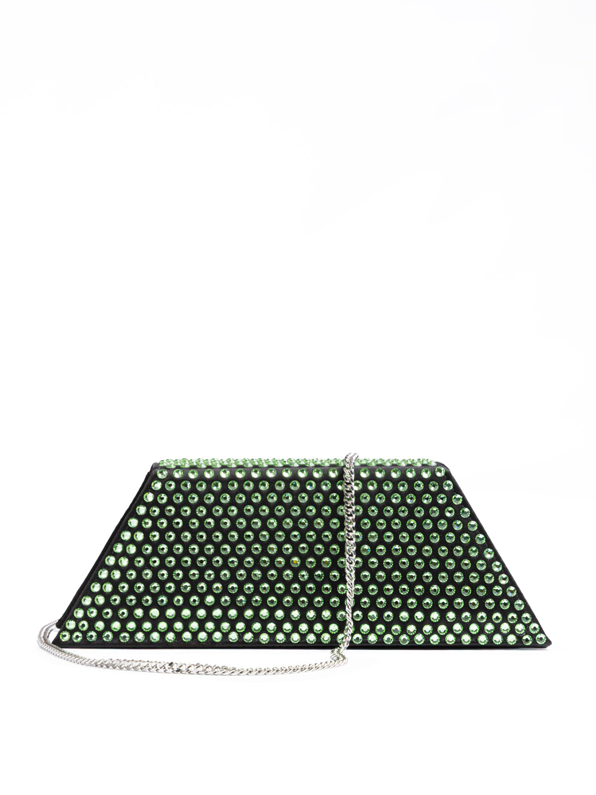 Amina Muaddi mini shoulder bag in black satin and green crystals